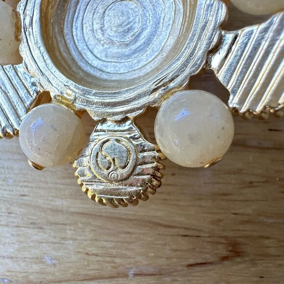 VTG St John Statement Flower Brooch Pin 2" Honey Onyx Rhinestones Gold Tone - Picture 3 of 10